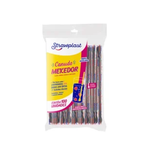 Canudo Plastico BIO Mexedor 6mm Preto Strawplast 100 un